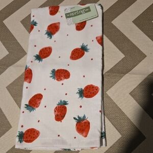 The Spring Shop White Kitchen Towel with Red Strawberry Print